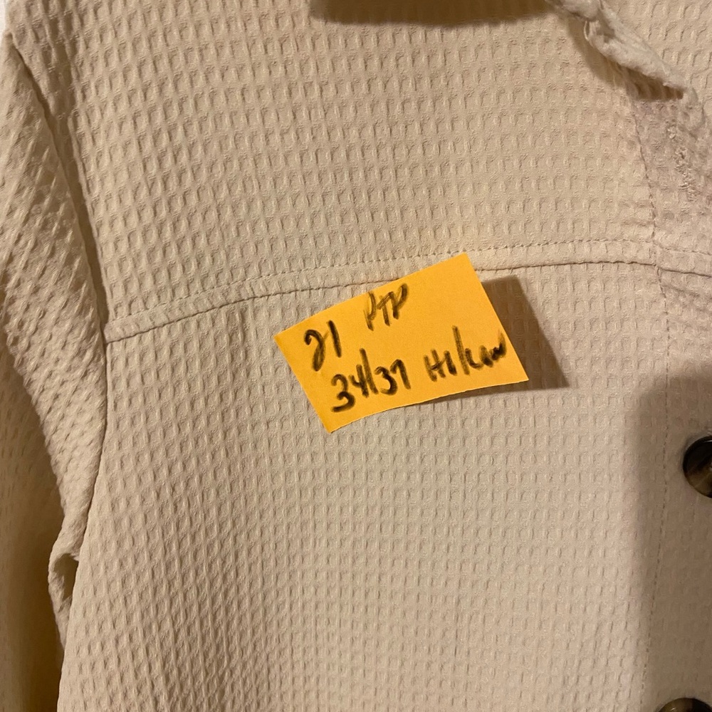 SHEIN Cream Button-Up Waffle Texture Long Sleeve Shirt - Picture 6 of 6